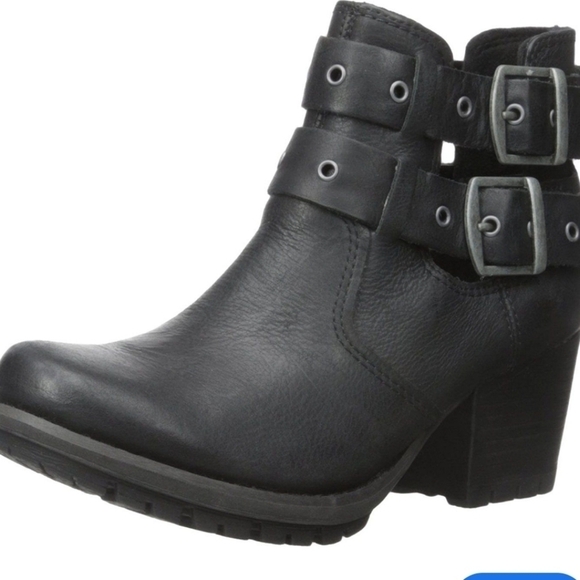 CAT Women Ankle Tora Moto Leather Heels Boots shoes sz 7 - Picture 1 of 13